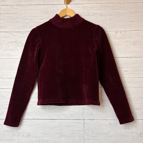 Zara Sweaters - Zara Sweater Womens Size Medium Burgundy Soft Velour Corduroy Like Mock Neck